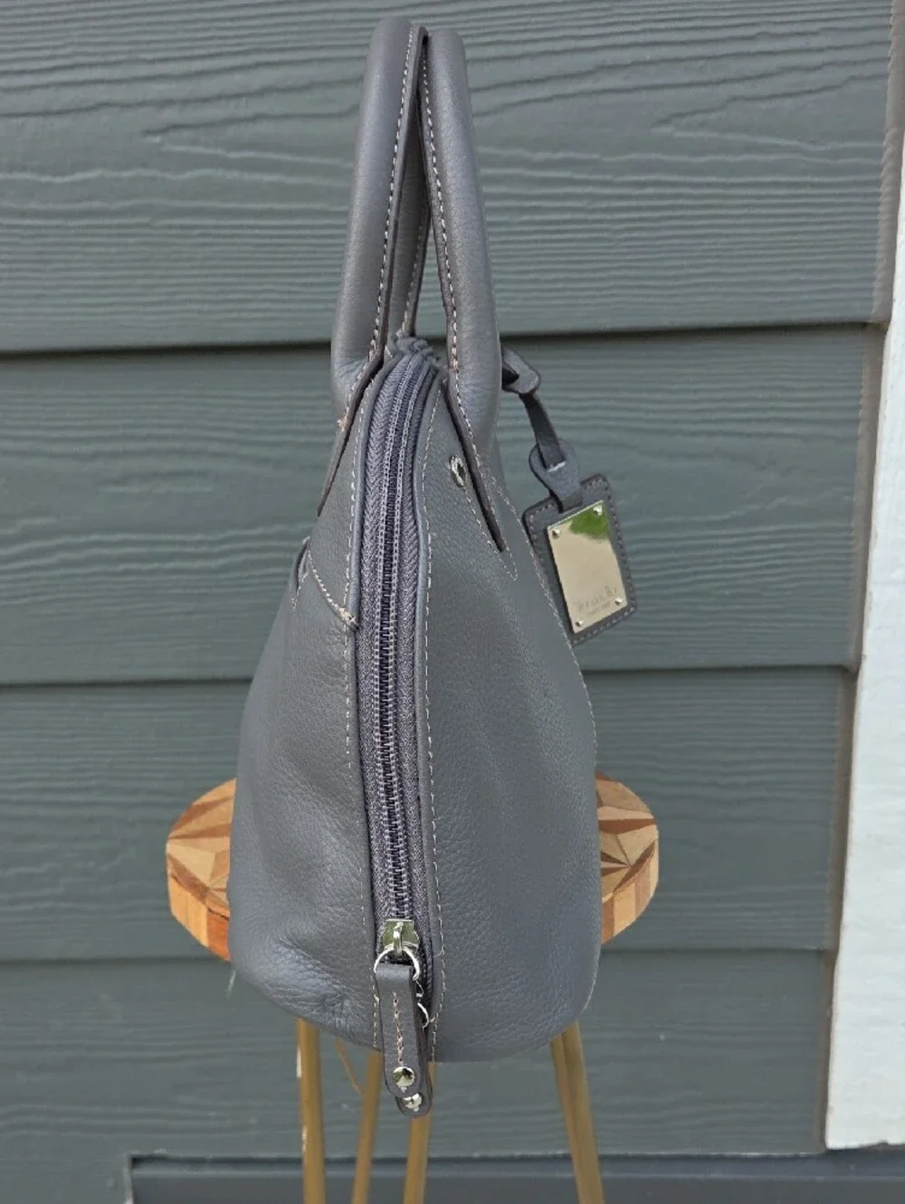 Tignanello Leather Gray Pebbled  Dome Satchel